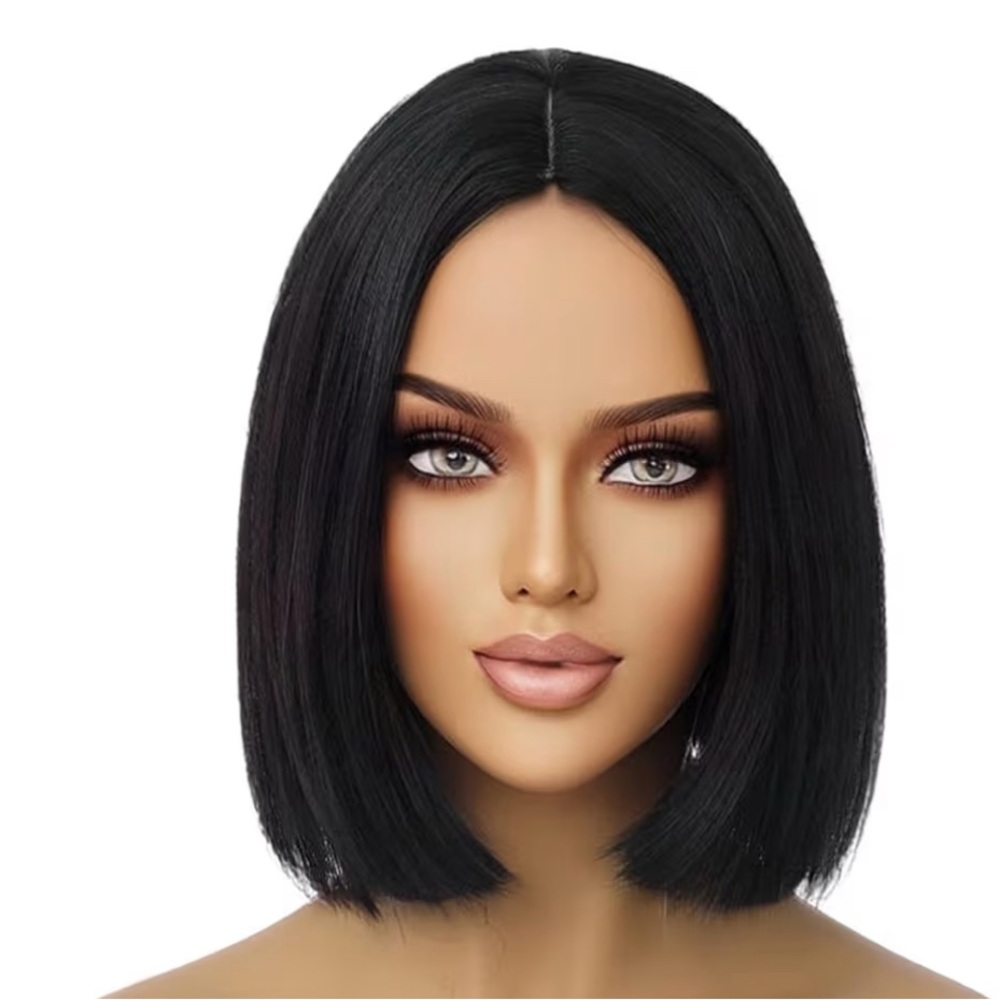 Bob Wig for Women 12 Inch Straight Black Wigs Middle Part with premium net